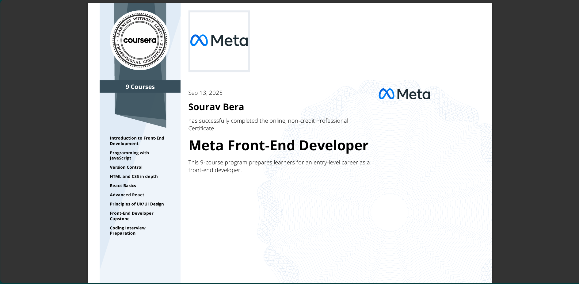 Frontend Development Certification