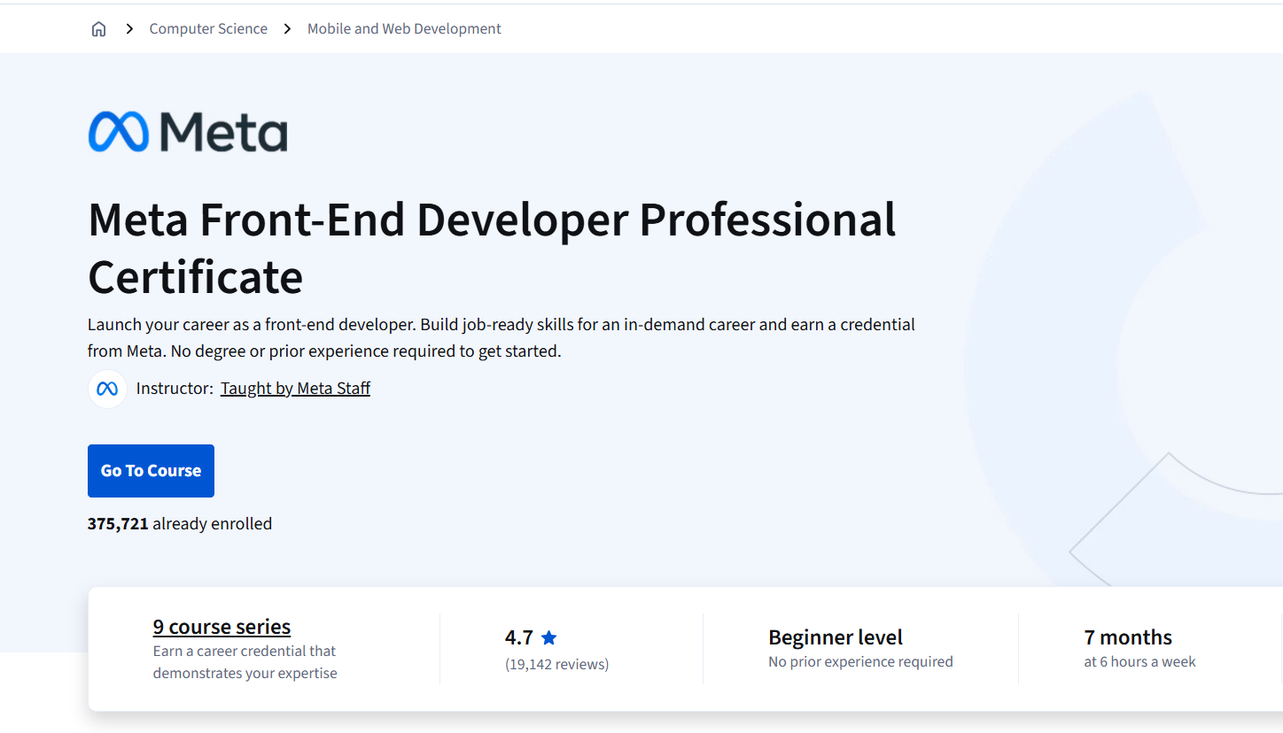 meta front-end developer professional certificate